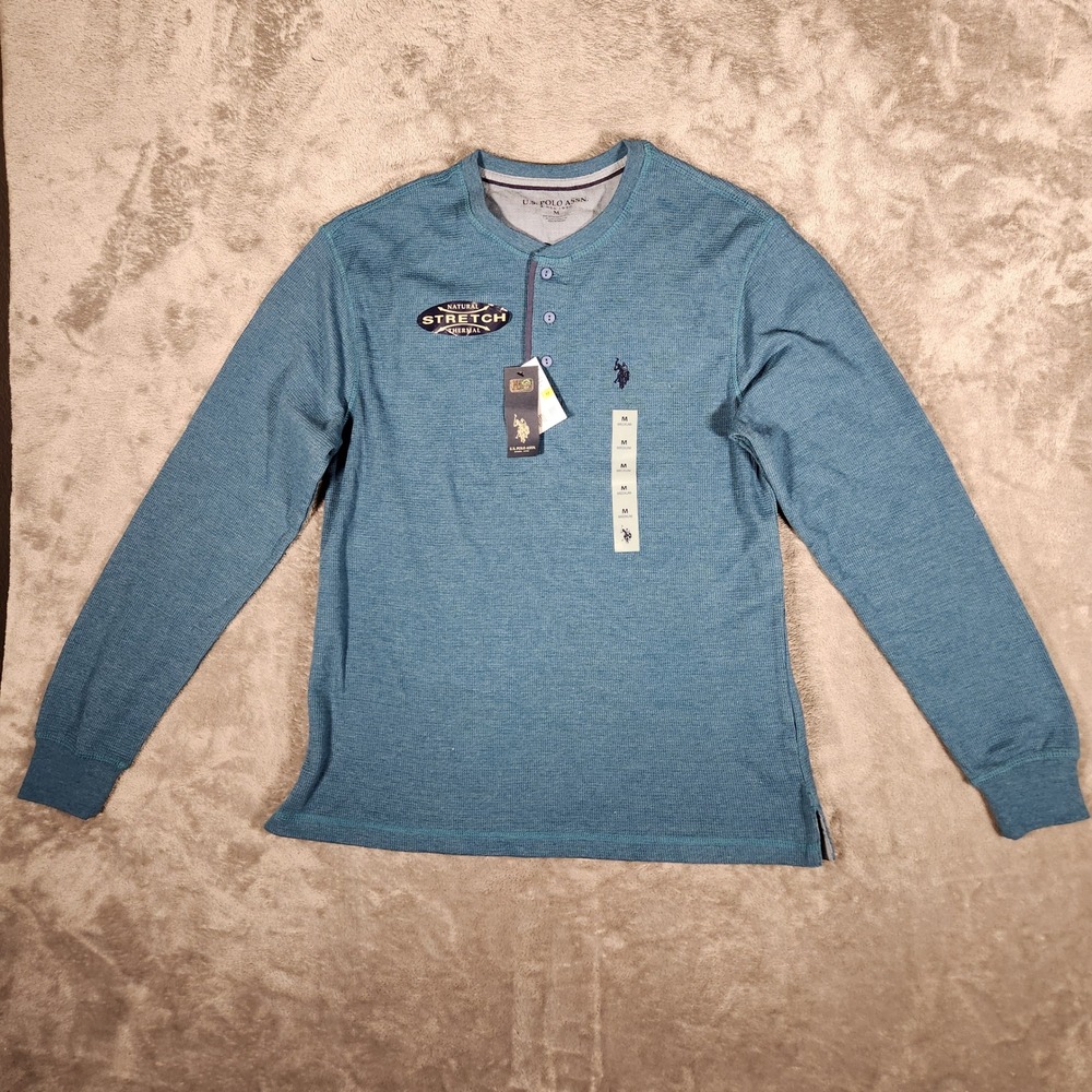 U.S. Polo Assn. Henley Mens Medium 11889483 Blue Natural Stretch Thermal NEW